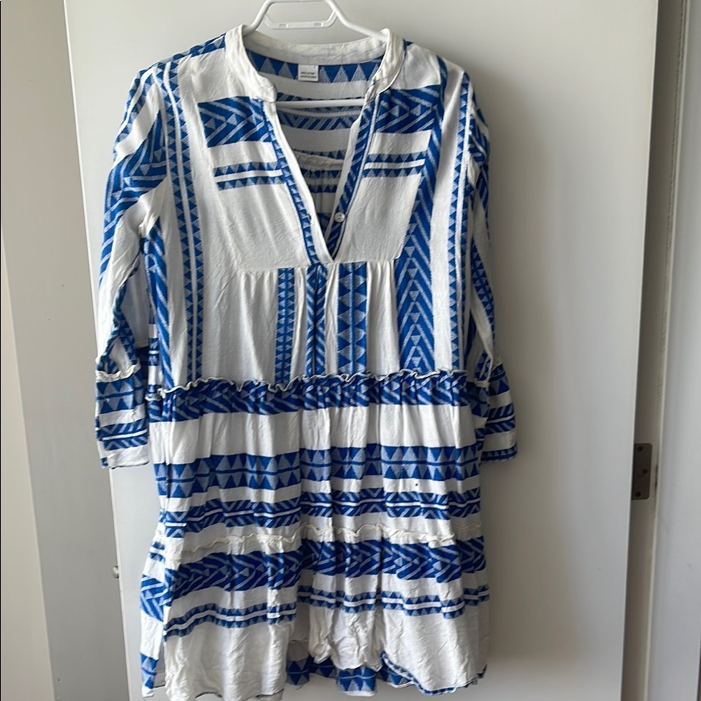 Blue and White Patterned Dress
